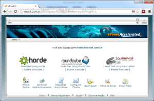 Tela de escolha de webmail