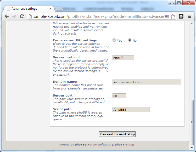 Tela de configuração do fórum phpBB