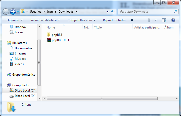 Download phpBB e pasta extraída