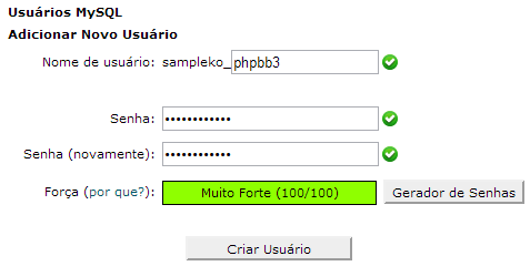 Criando um novo usuário de banco de dados