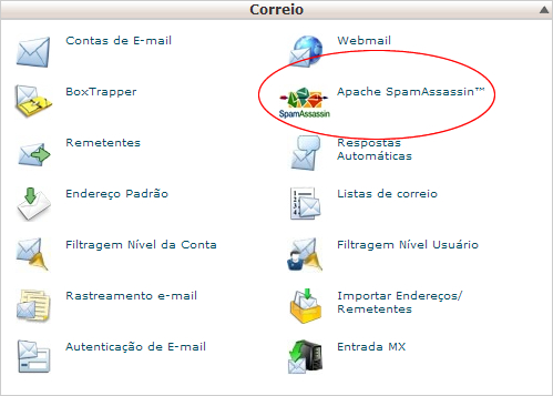Área de acesso do SpamAssassin
