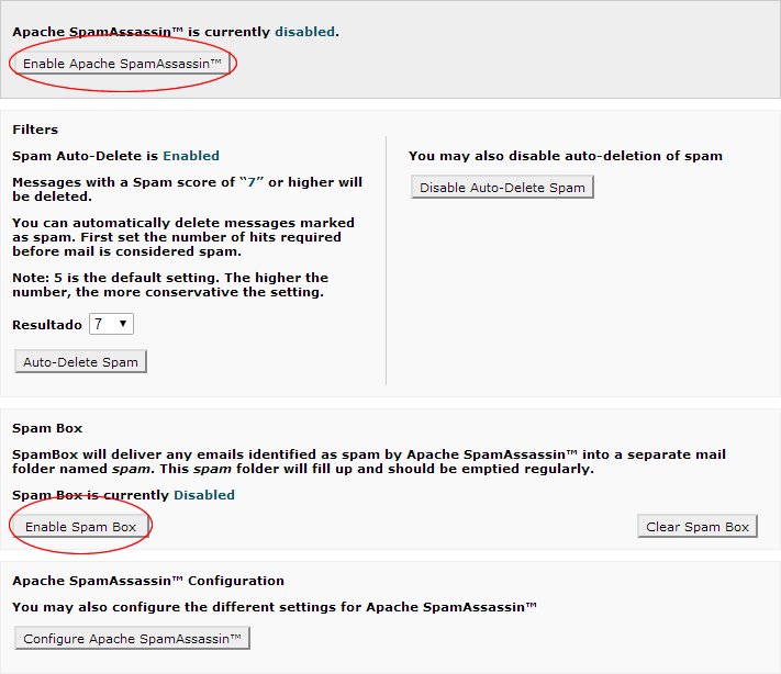 Painel de controle do SpamAssassin