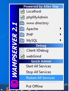 Reiniciando todos os serviços do WampServer